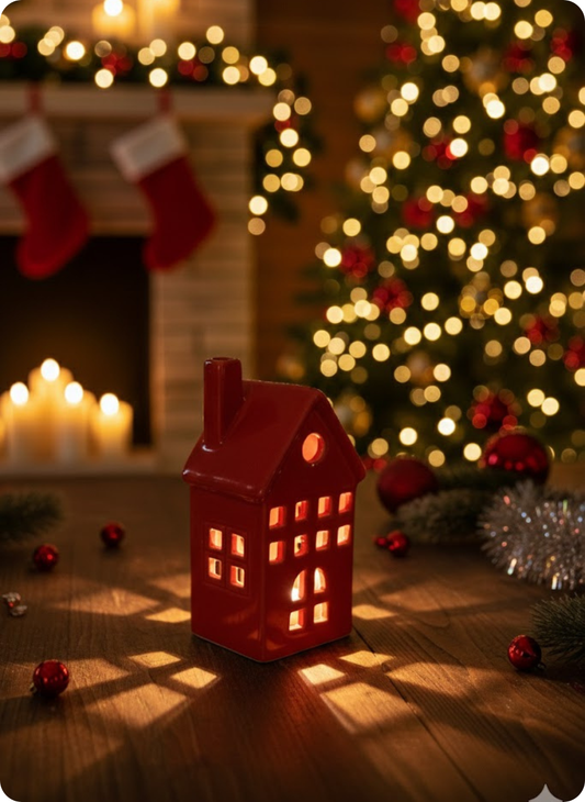 Red Berry Christmas House Candle Holder