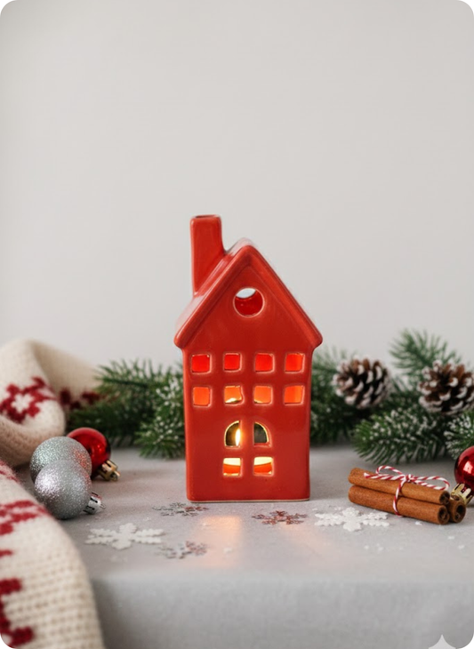 Red Berry Christmas House Candle Holder
