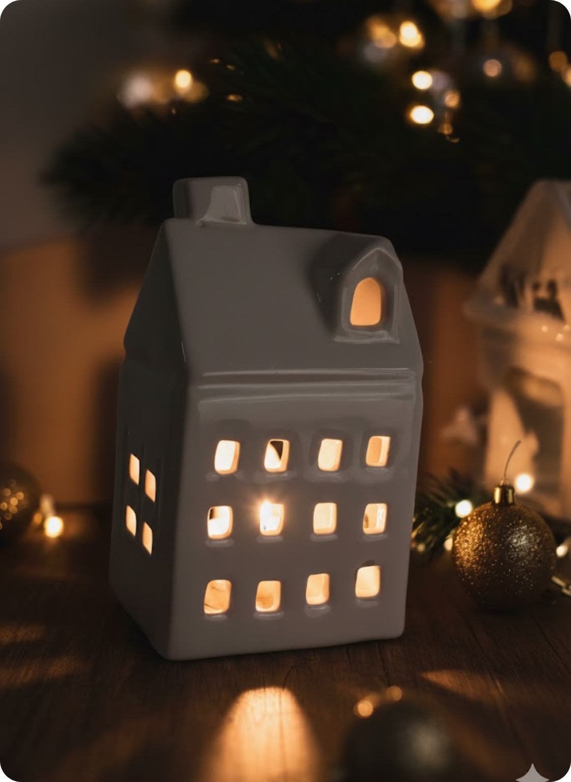Merry-Lit White Cottage Candle Holder