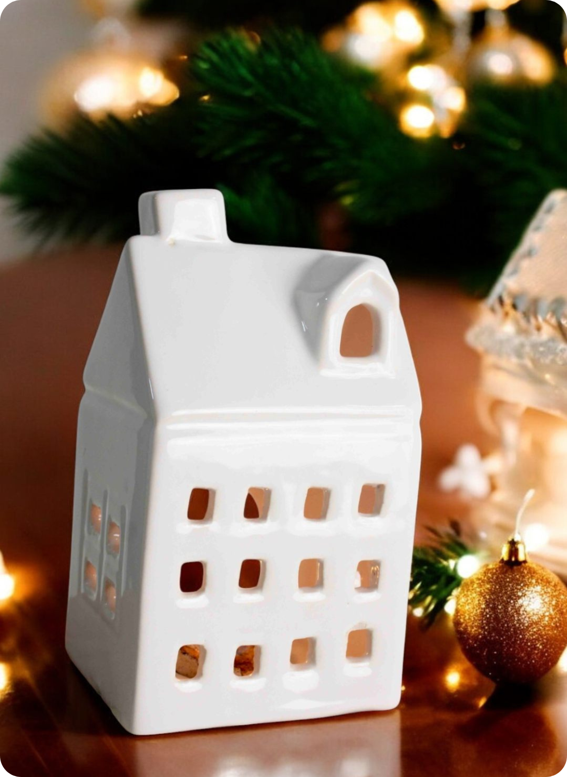 Merry-Lit White Cottage Candle Holder
