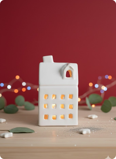 Merry-Lit White Cottage Candle Holder